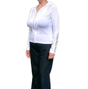 Calvin Klein Women Full zip Hoodie White Long sleeves sz S Used